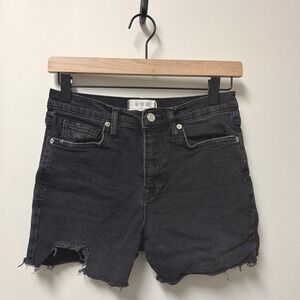 Free People We The Free Black Distressed Cutoff Denim Shorts Raw Hem